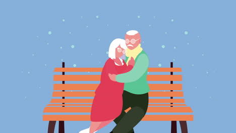 grandparents couple hugging lovers characters