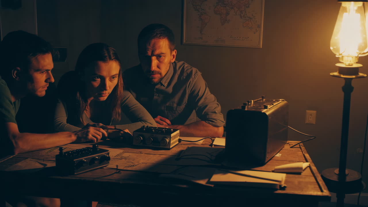 Team Investigating a Mystery at Night