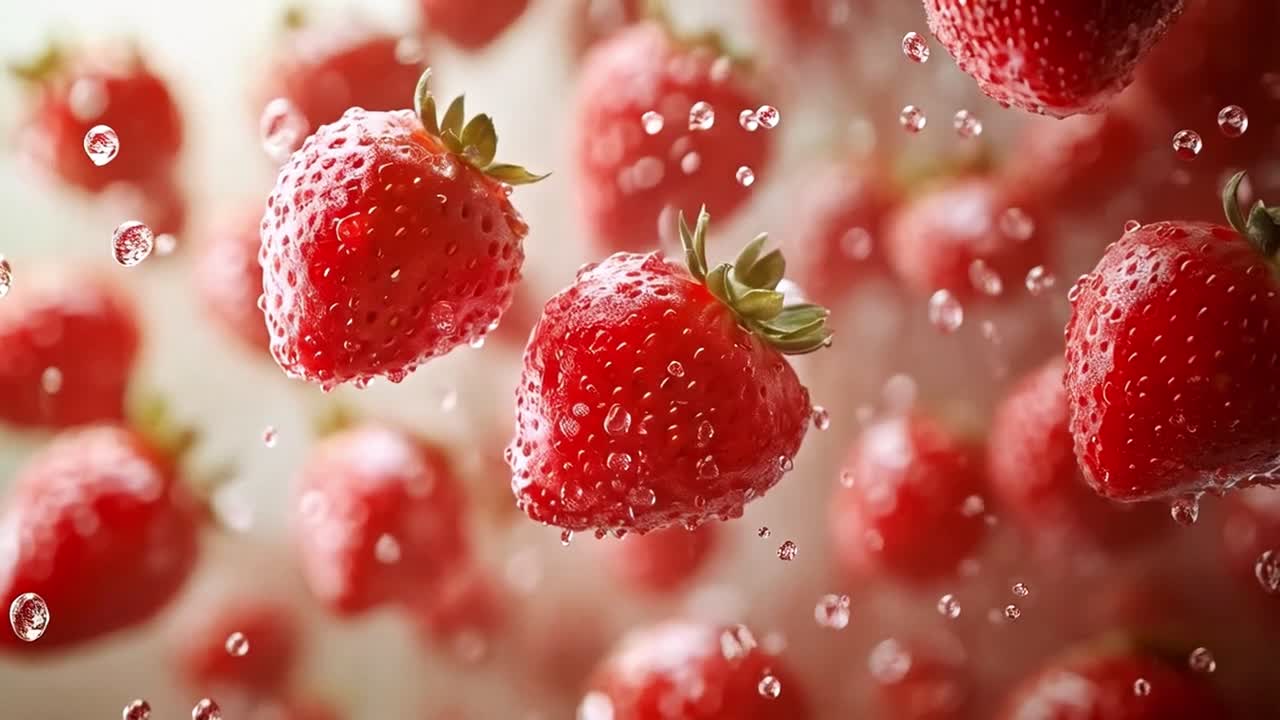Fresh Red Strawberries with Water Droplets