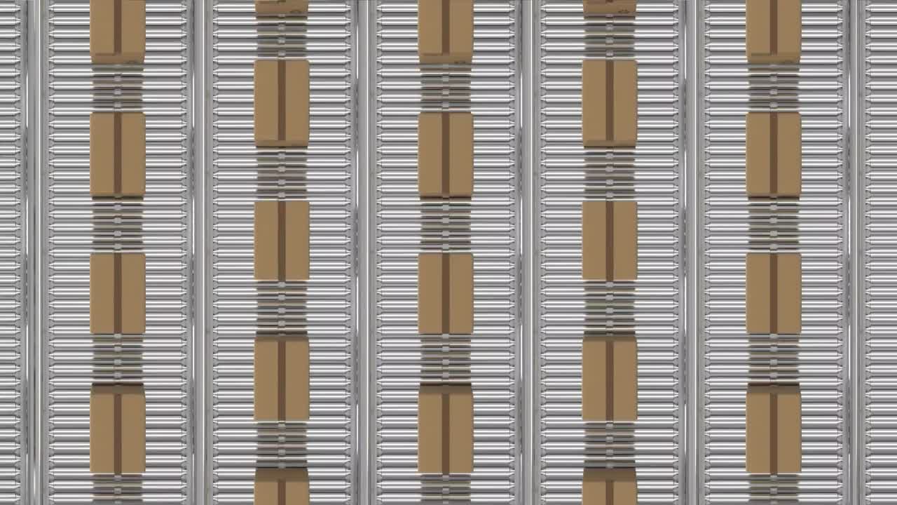 animación de cajas de cartón que se mueven en cintas transportadoras