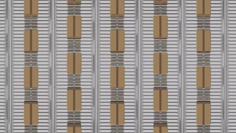 Animation of cardboard boxes moving on conveyor belts