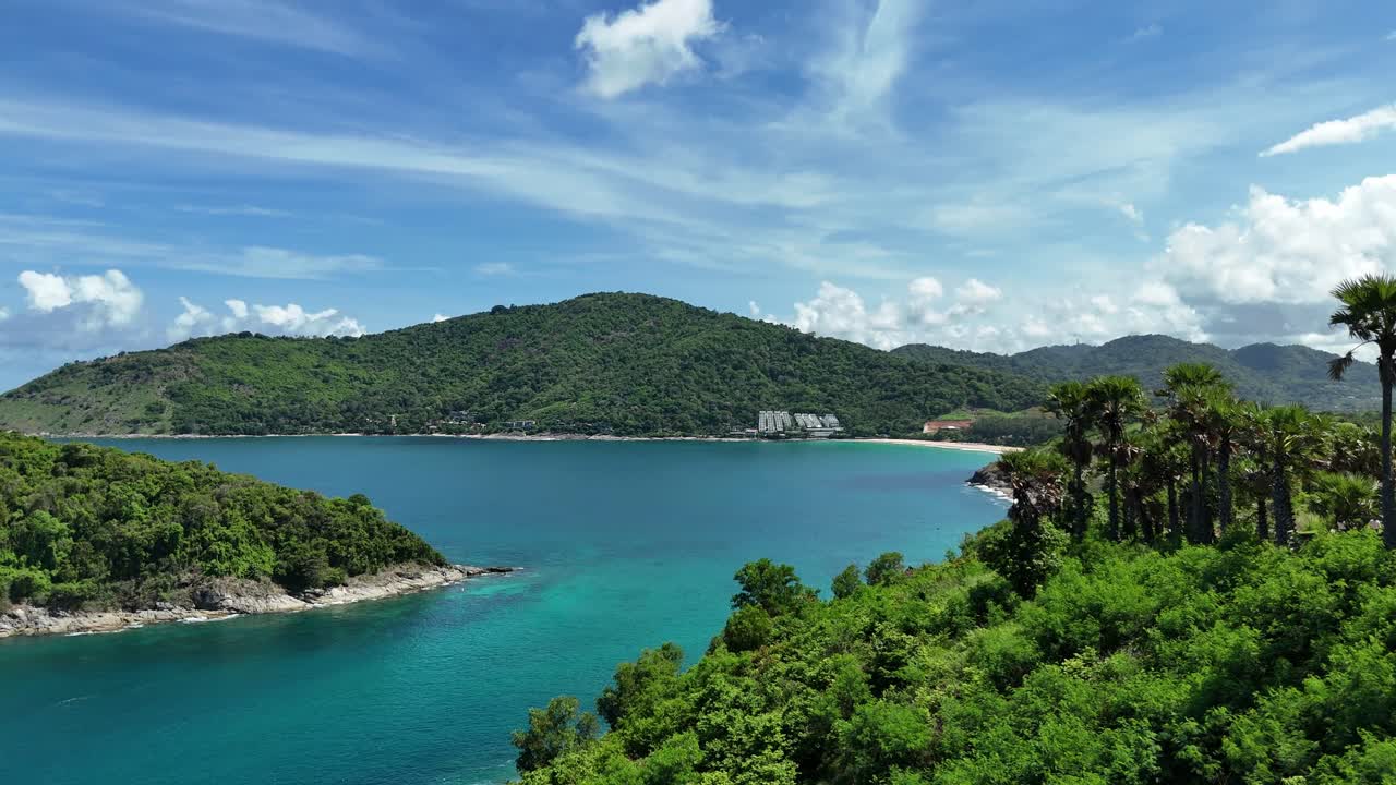 Tropical Island Beach View with Hotels