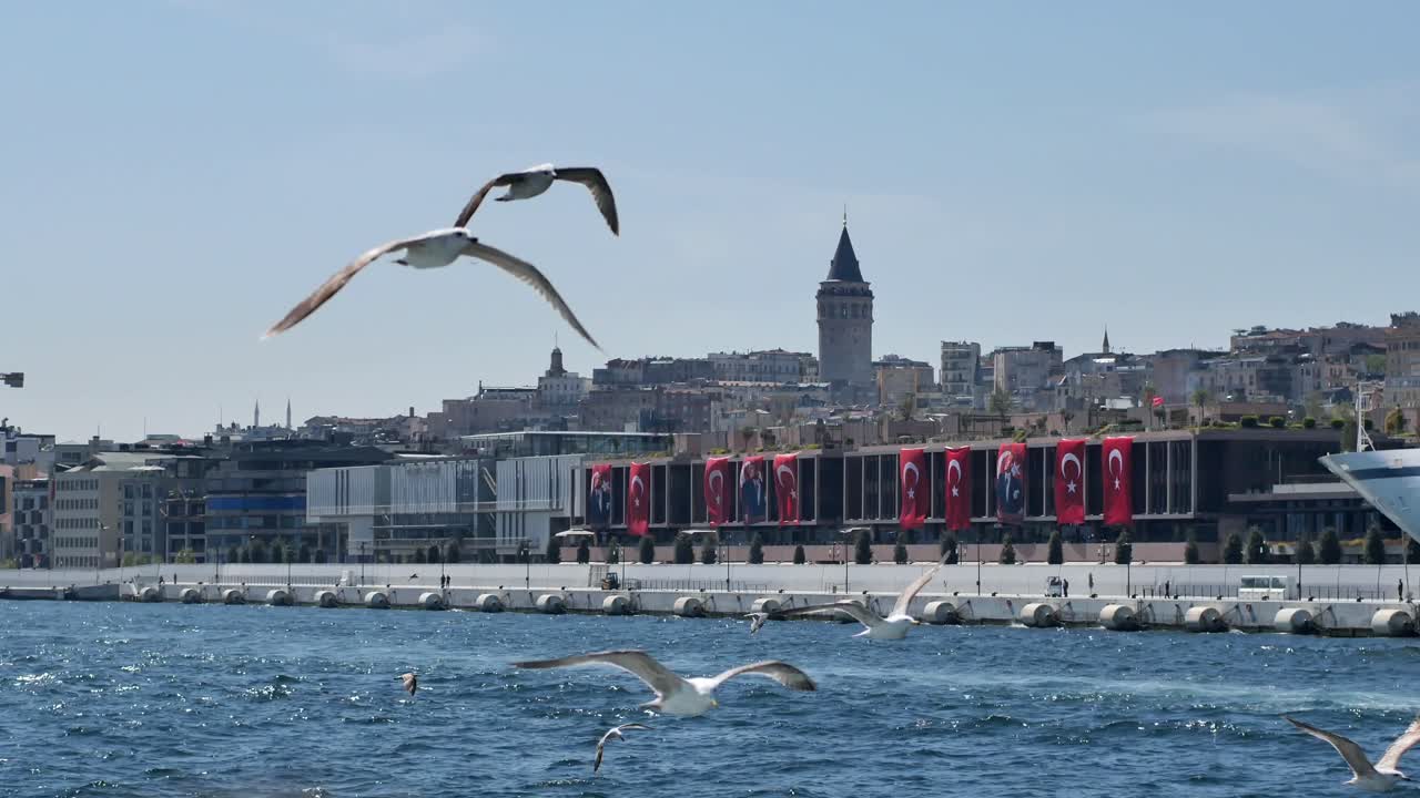 Istanbul cityscape view from the Bosphorus with Galata Tower in the background