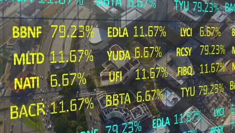 animation of financial data processing over city