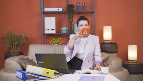 trabajadora de oficina en casa, mujer joven freelance.