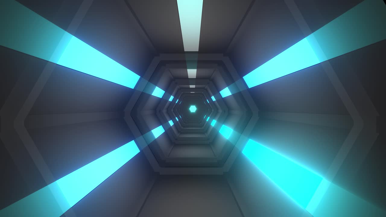 Futuristic Hexagonal Tunnel with Neon Lighting