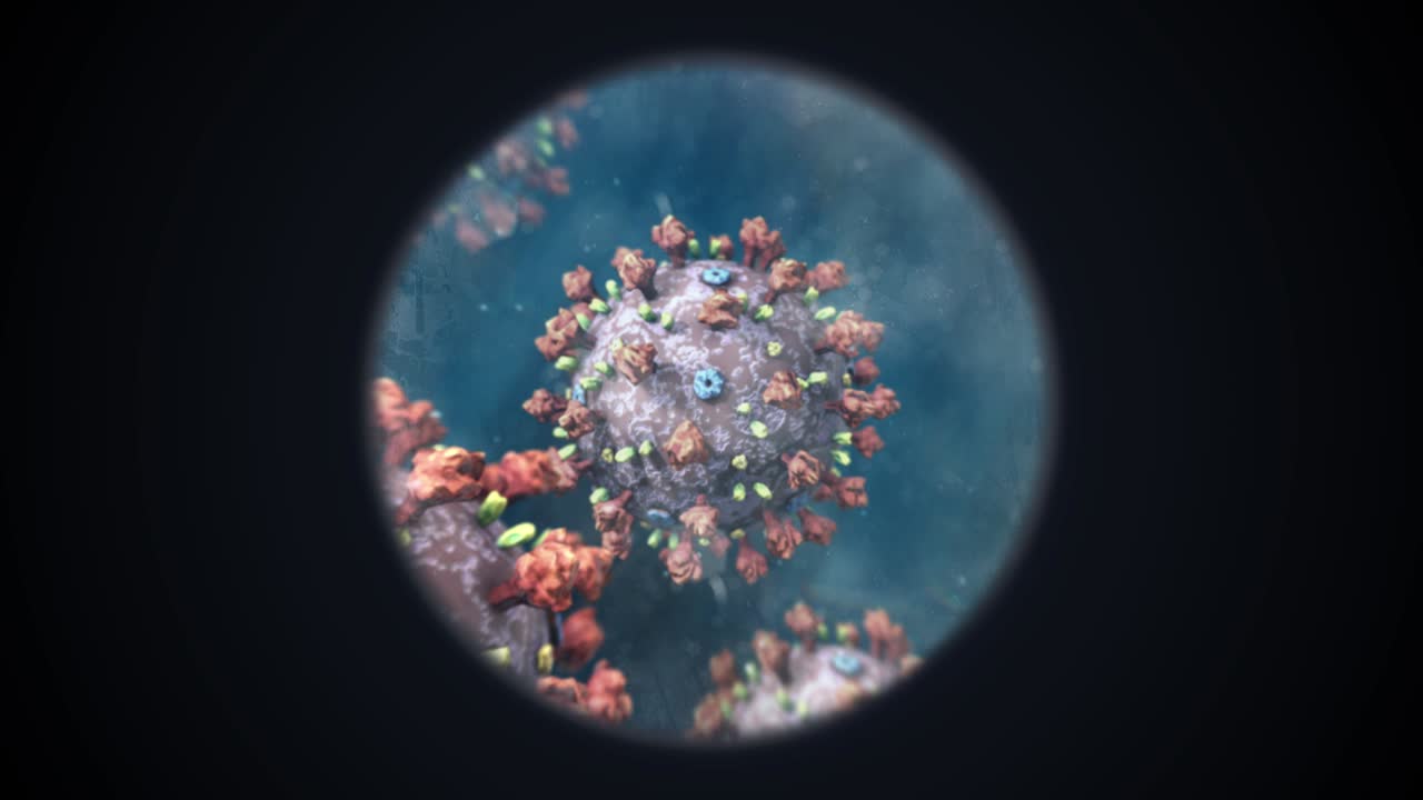 vista microscópica del coronavirus visto a través de un microscopio