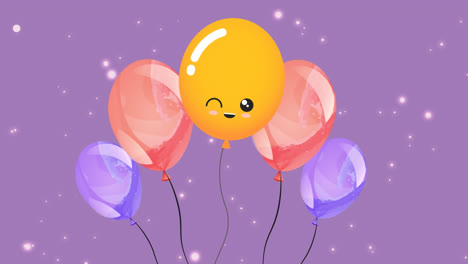 animation of colorful balloons flying over purple background