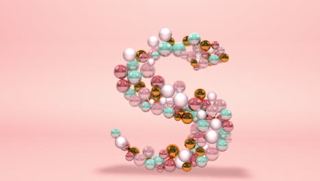 Letter-S-made-of-beads,-glass-balls,-pastel-pearls,-crystal-jewels-and-gold