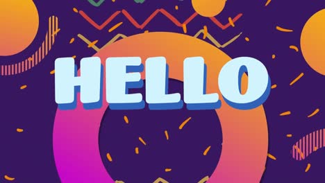 animation of hello text over abstract shapes background