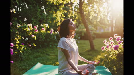 woman meditating in a garden