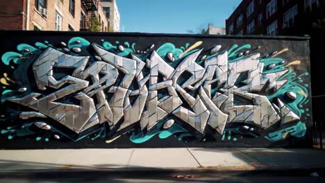 striking urban graffiti transformation: an artist's journey from fragmented shapes to bold letters in a city landscape of color and expression