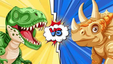 t-rex and triceratops face off in comic style