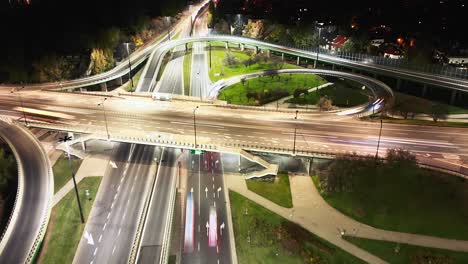 Hyperlapse-or-Dronelapse-Aerial-view-of-Highway-road-junctions-crossroad-Warsaw