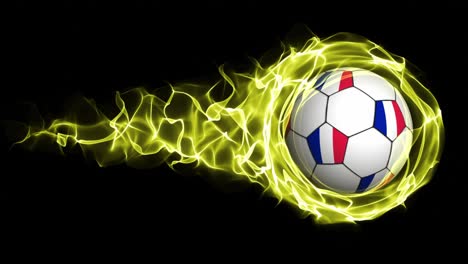 france flag soccer ball in yellow flames abstract particles  ring, loop