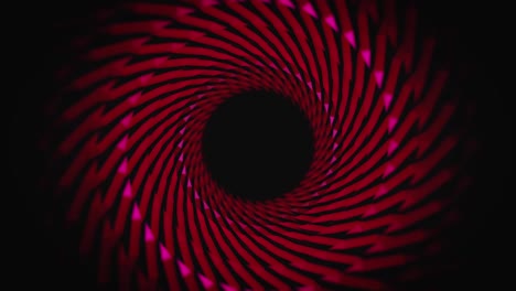 red girando en movimiento túnel sobre fondo negro, bucle sin costuras. animación. abstracto animación colorida de un túnel girando sin fin