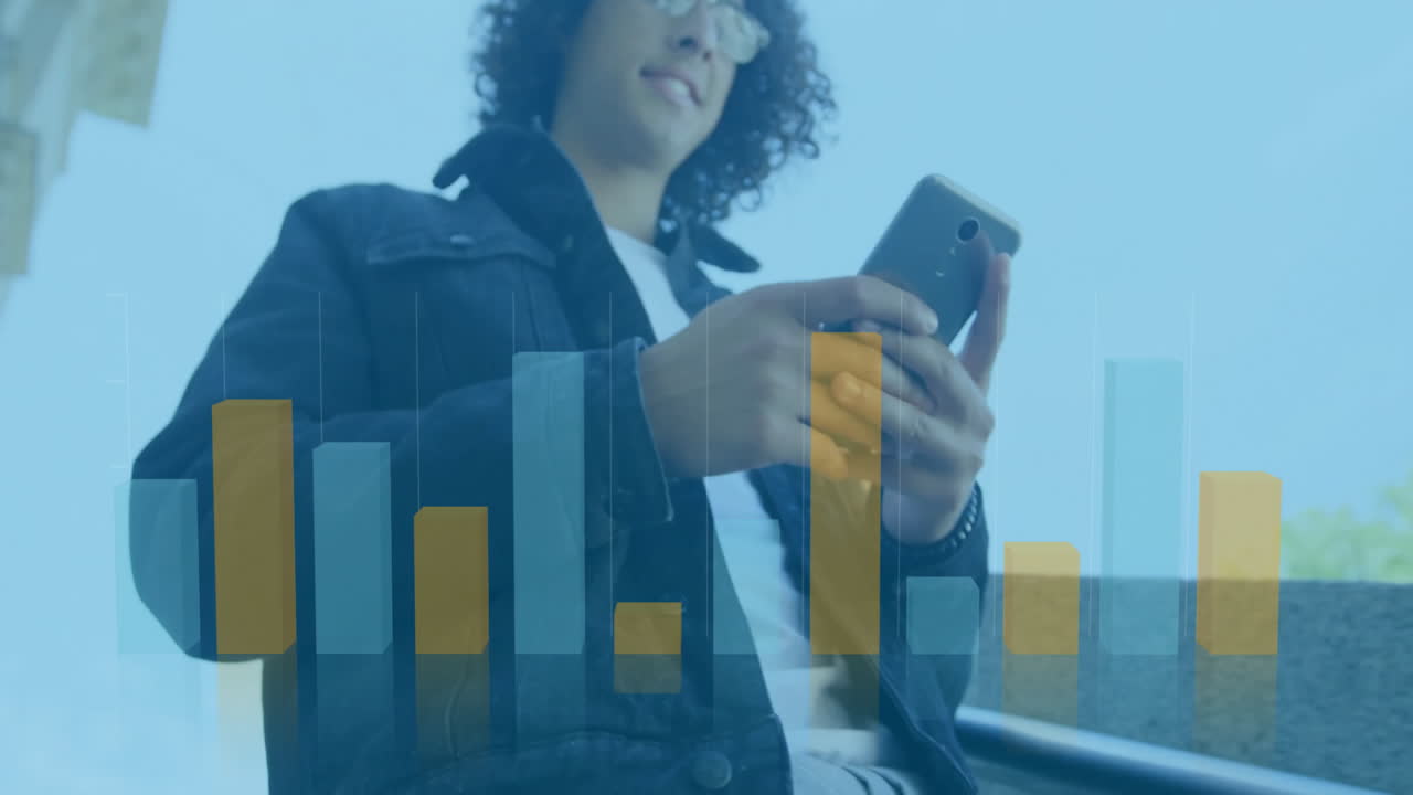 animación de un diagrama sobre un hombre biracial usando un teléfono inteligente