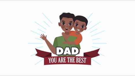 happy fathers day lettering card with afro daddy and son in ribbon