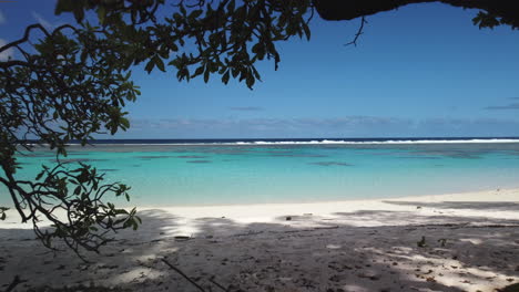 Fahren-Sie-Mit-Dem-Dolly-Durch-Die-Bäume-Zum-Wasserrand-Am-Strand-Von-Yejele-Auf-Der-Insel-Maré