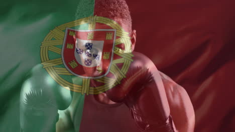 animation du drapeau du portugal sur un boxeur afro-américain