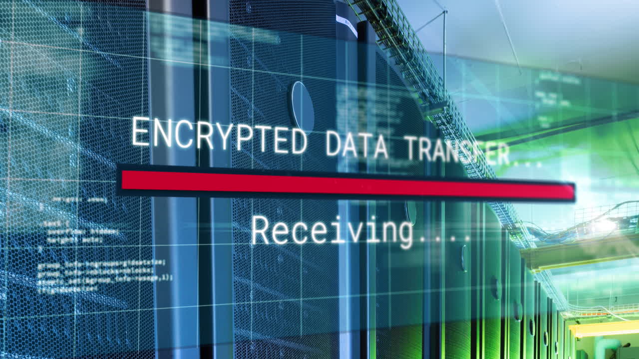 animación del procesamiento de datos en la sala de servidores