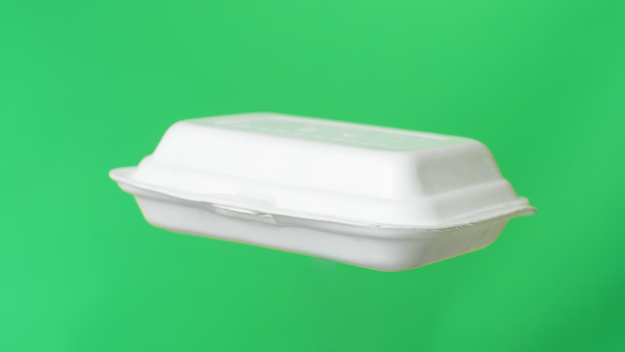 Food Foam Tray Garbage Waste Rotating On Green Screen Background