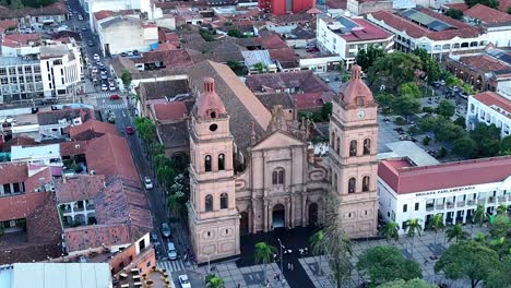 drone shot city main square cathedral travel sky