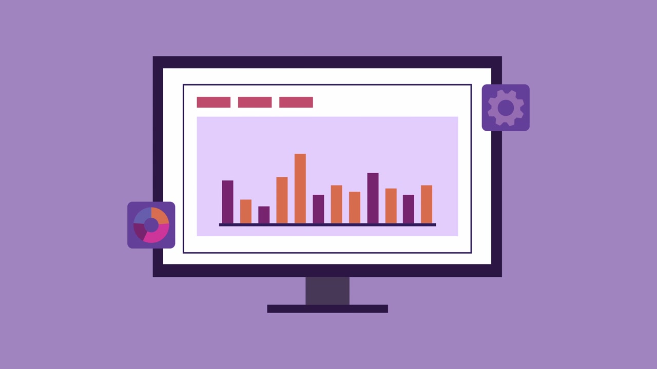 Gráfico de barras animado mostrándose en un monitor de computadora