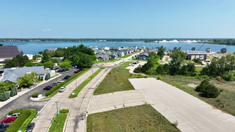 pushing forward with a drone over downtown roadways