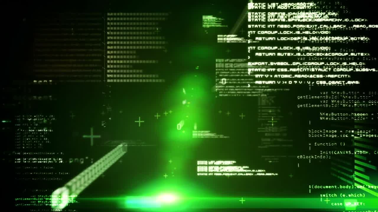 Animation of data processing and binary coding on green background