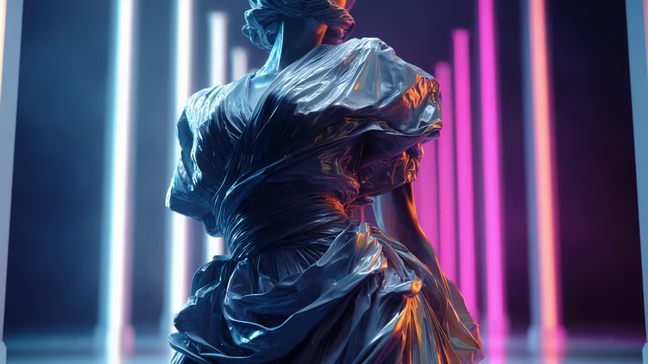 Statua astratta con luci al neon