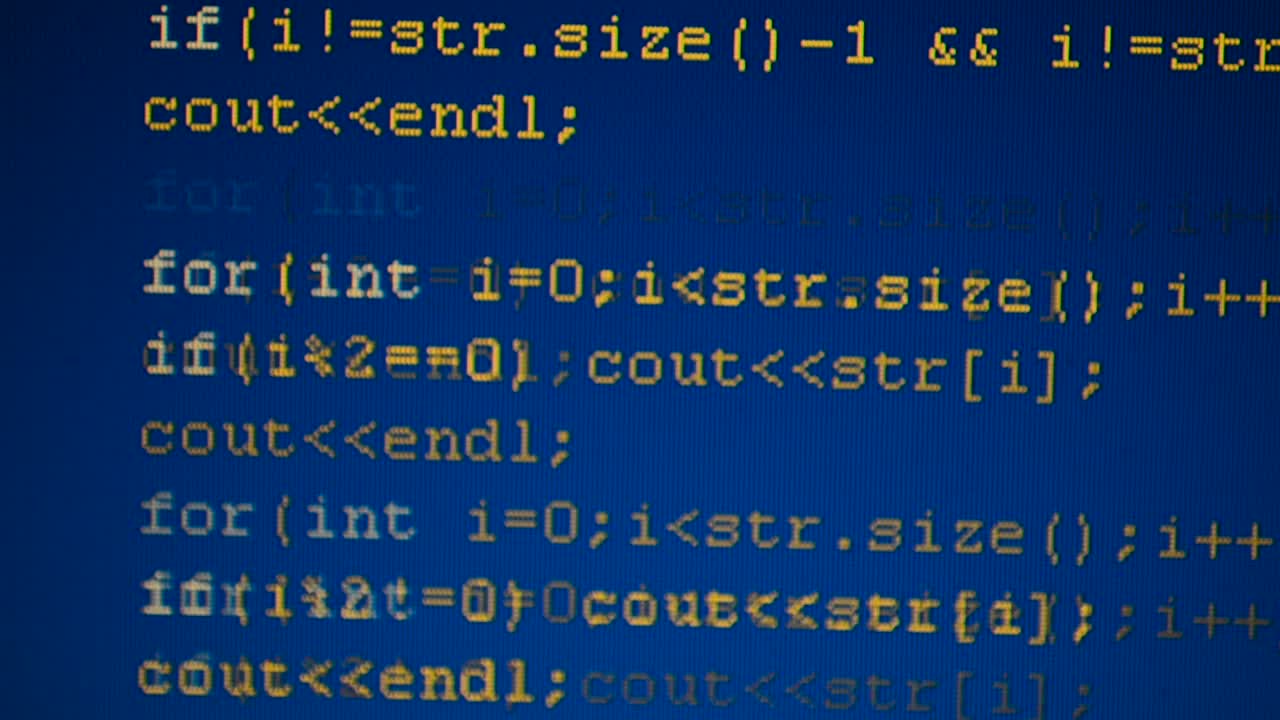 Source code on the monitor screen. Shooting of the text of the computer program
