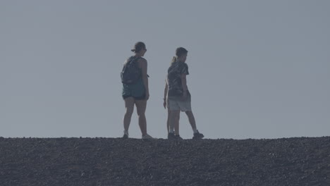 family walking on a rocky horizon
