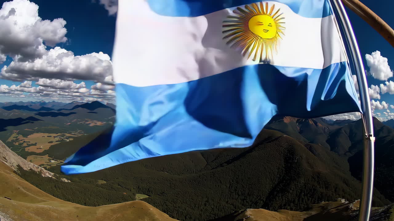 Argentine Flag over Majestic Mountains
