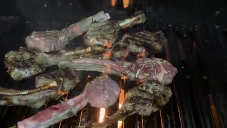 lamb chops cooking on a barbecue grill