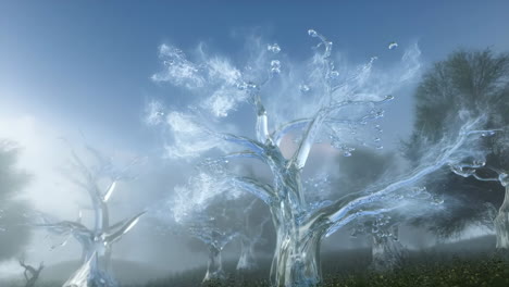 ethereal water trees in a mystical landscape