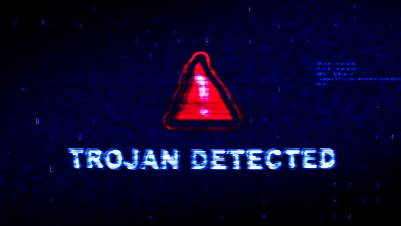 Trojan Detected Text Digital Noise Twitch Glitch Distortion Effect Error Loop Animation.