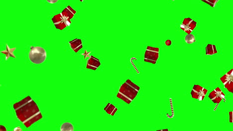 gifts candy canes and christmas decorations falling