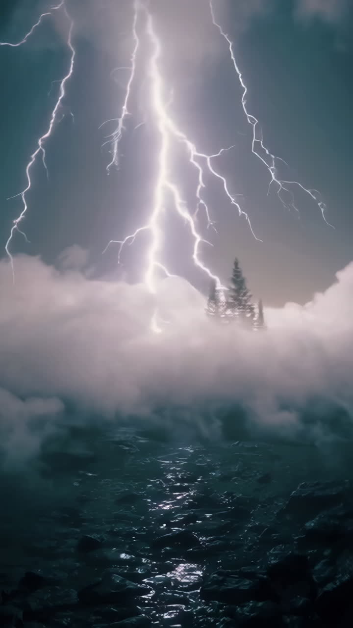 paisaje de montaña de invierno con niebla y tormenta