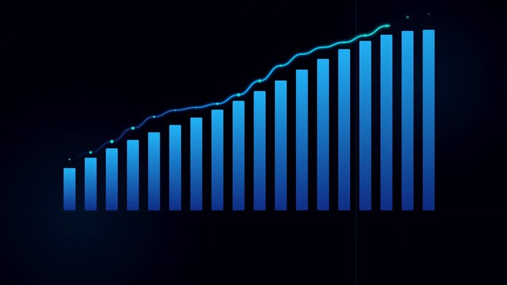 Grafico a barre blu animato che mostra la crescita finanziaria
