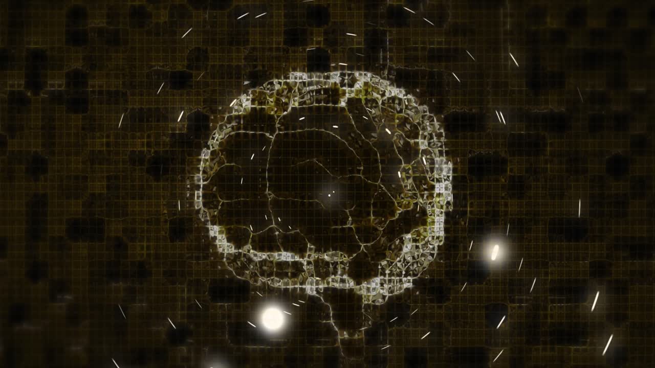 Light trails over human brain spinning against brown background