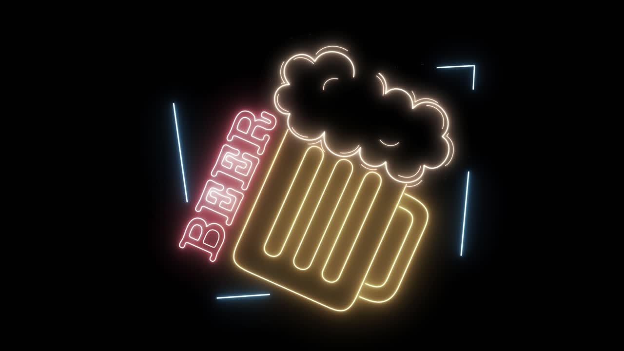 Animated neon sign of a frothy beer mug.