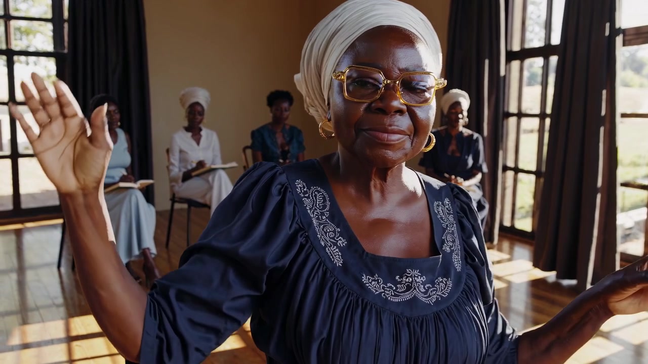 Starší africká žena vedoucí workshop nebo diskusní skupinu