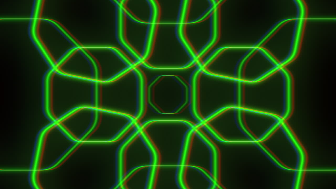 Glitch neon hexagons in rows on black gradient