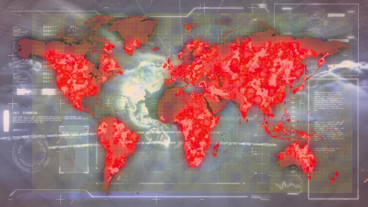 animación del mapa del mundo y procesamiento de datos en todo el mundo.