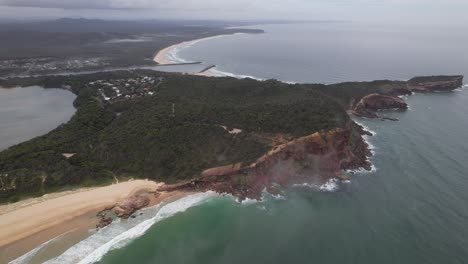 KATTANG Nature Reserve, Camden Head Town, Gogleys Lagoon And Camden Haven Inlet In NSW, Australia. - aerial shot