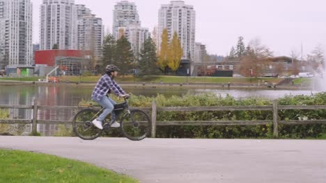 a man cycling around lake lafarge.