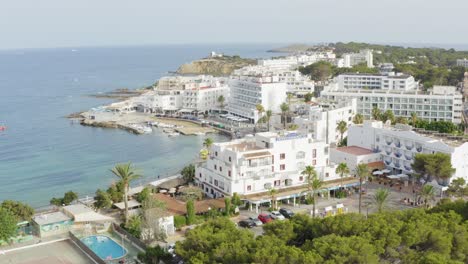 village on ibiza island in spain with seaside at the mediterranean