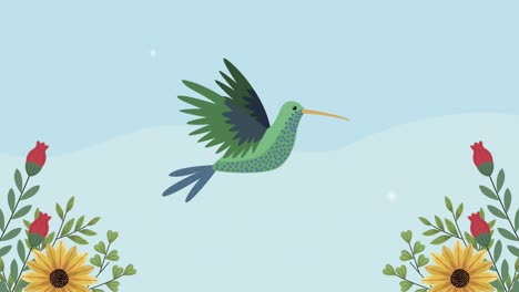 animación de la temporada de primavera con colibrí