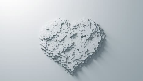 abstract white geometric heart , animated 3d rendering background for business presentation. soft shadows and reflection. paper wave moving. animation of seamless loop. b 4k uhd